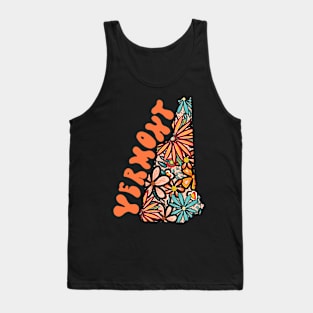 Vermont State Design | Artist Designed Illustration Featuring Vermont State Filled With Retro Flowers with Retro Hand-Lettering Tank Top